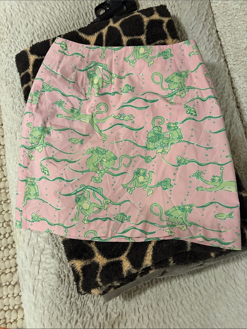 Lilly Pulitzer Pink & Green Mini Skirt with Sea Monkey Print